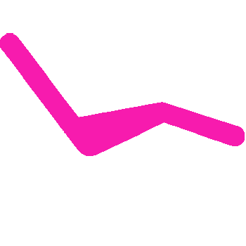 The image shows a pink lounge chair with a white outline, featuring an armrest and a footrest, set against a black background.